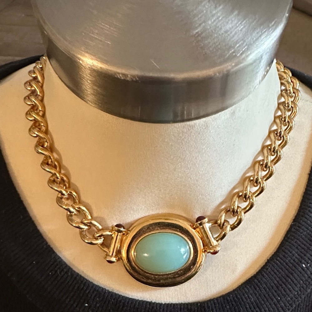Gold Chain Necklace with Turquoise Accent